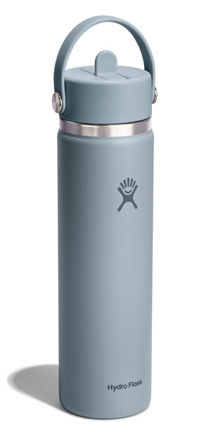 A blue water bottle with a handle and straw.