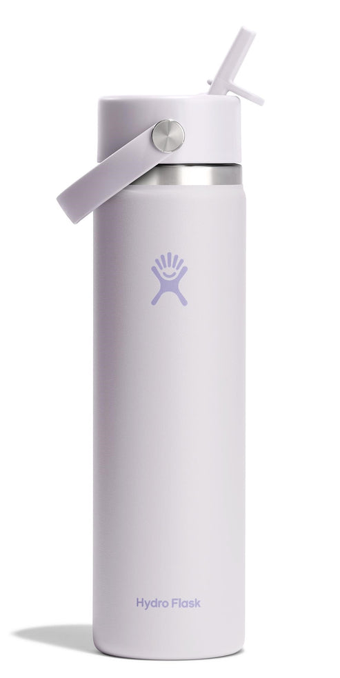 A white Hydro Flask water bottle with a straw lid.