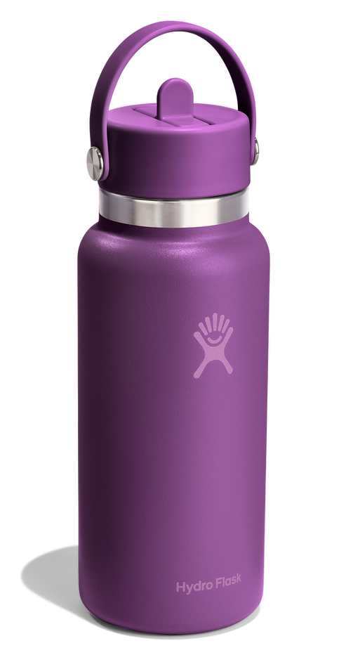 Purple insulated water bottle with handle