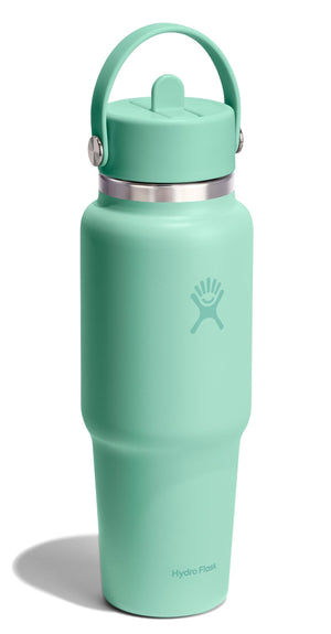 Green water bottle with a handle lid