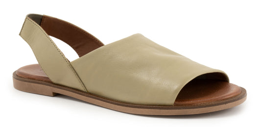 Beige open-toed slingback sandal.