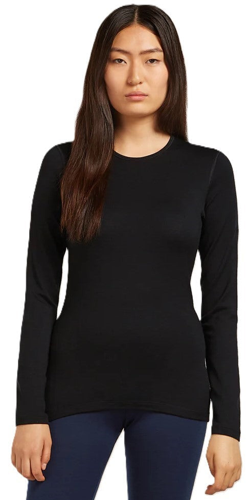 A woman wearing a long-sleeved black shirt.
