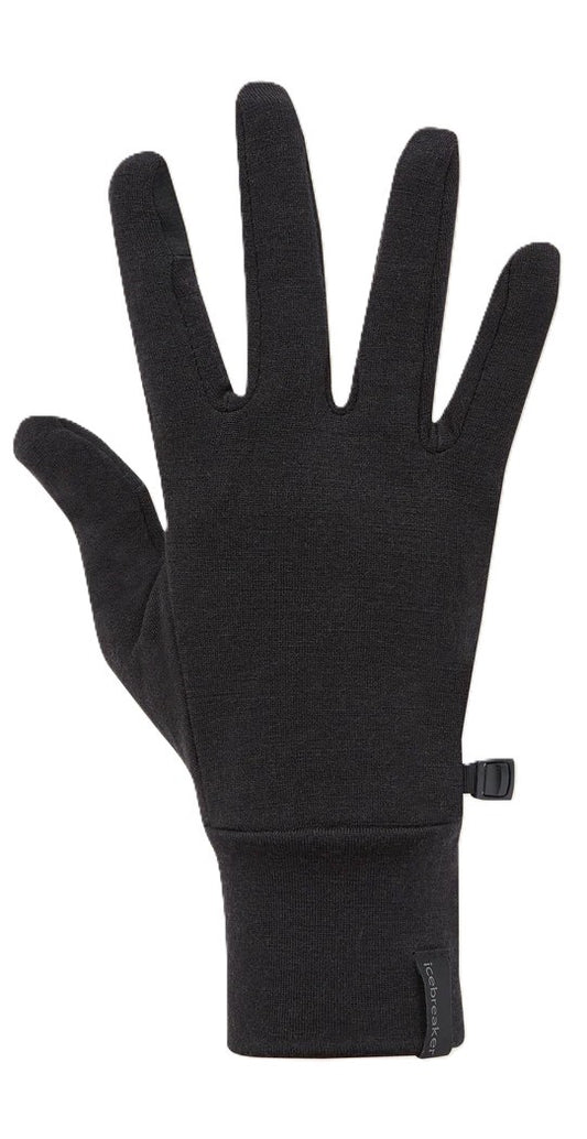 Black, form-fitting glove with five fingers.