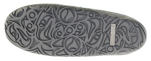 The sole of a shoe with the words URBAN TRAIL and a repeating tribal design.