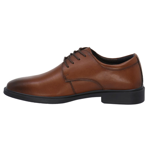 Brown leather dress shoe with black sole
