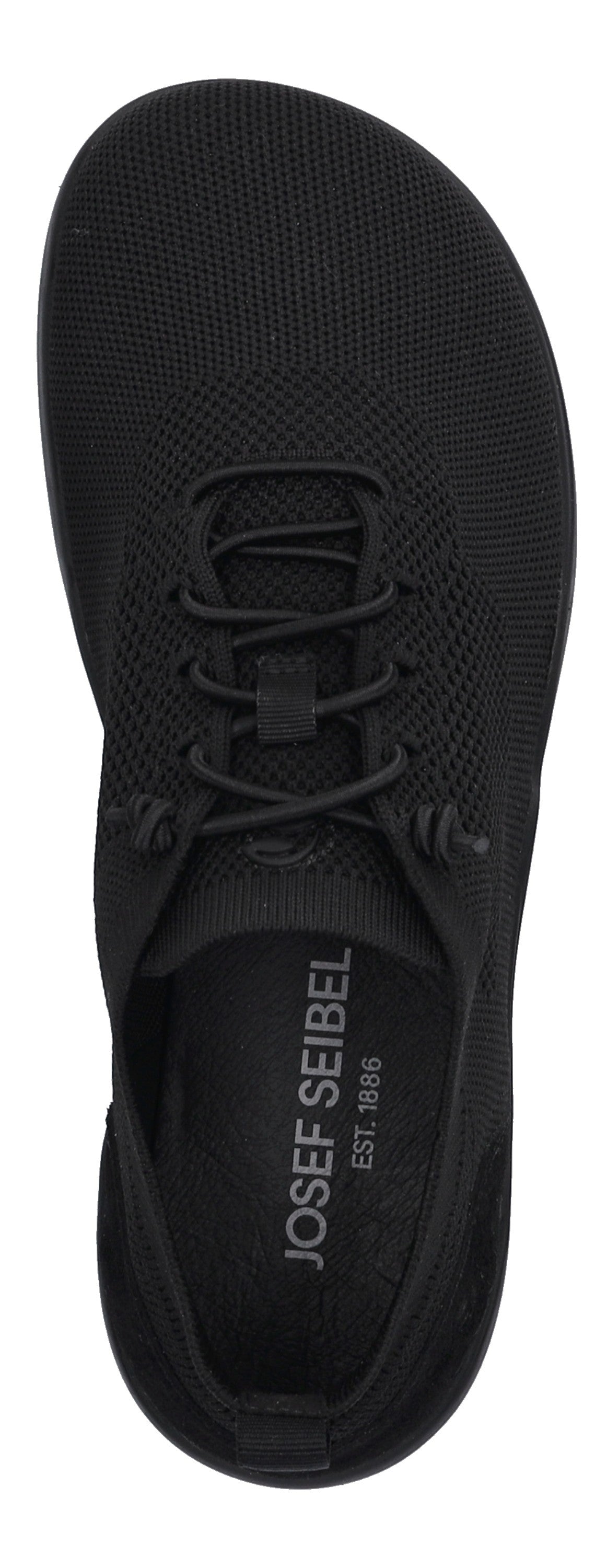 A black shoe with visible laces and the text "JOSEF SEIBEL EST. 1886".