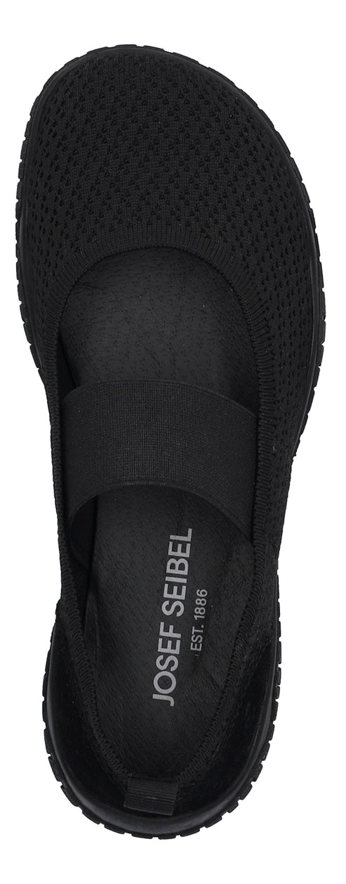 A black Mary Jane shoe with a strap, and the words JOSEF SEIBEL EST. 1886 visible on the insole.