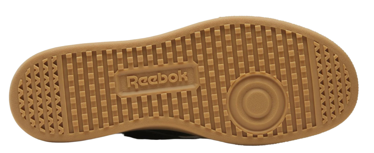 The shoe's sole has a repeating pattern of rectangles with a logo towards the middle and a circular pattern at the heel.
