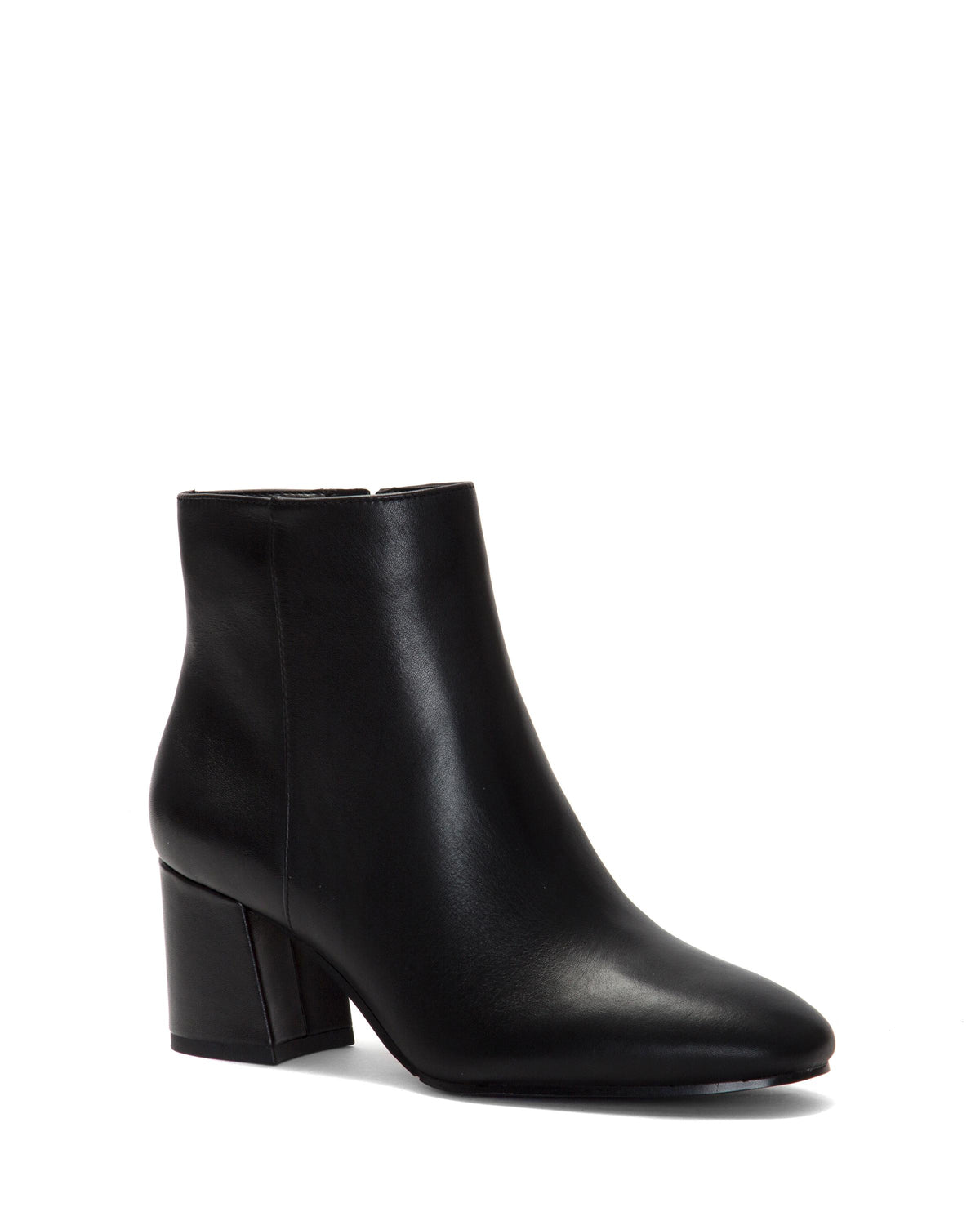 Black ankle boot with a block heel and pointed toe.