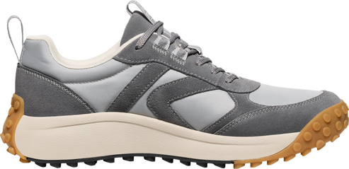 A gray sneaker with a lug sole.