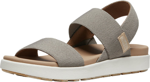Sandals with khaki elastic bands, light brown sole, and white platform.