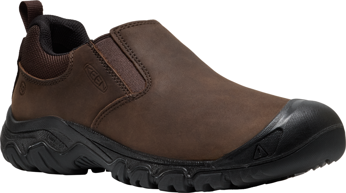 Brown leather slip-on shoe with a black sole and toe cap.