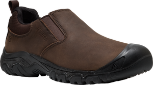 Brown leather slip-on shoe with a black sole and toe cap.