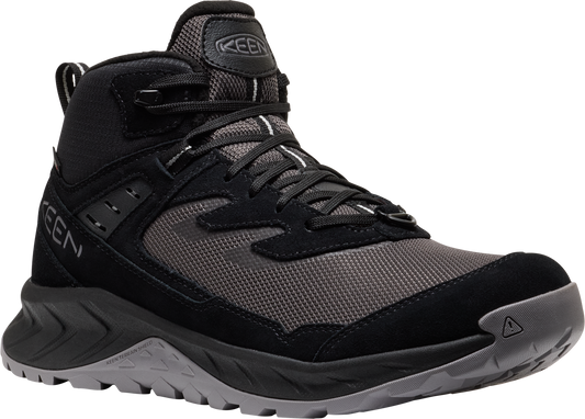 Black and gray mid-height hiking boot with lace-up closure and visible logo on the side.