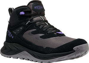 Black and gray hiking boot with purple accents, lace-up closure, and a Keen logo.