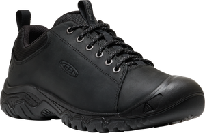 Black low-top hiking shoe with a lace-up closure.