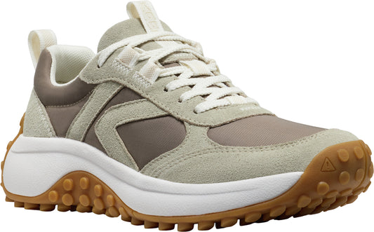 Tan and brown sneaker with a white sole.