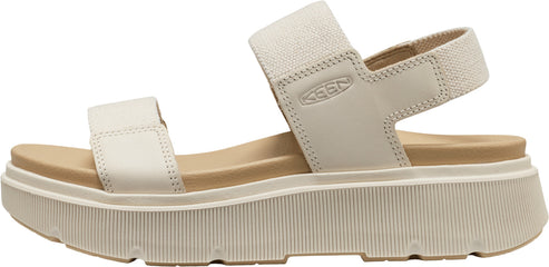 Sandals with two straps and a thick platform sole.