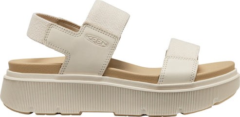 A white, platform-soled sandal with two straps.