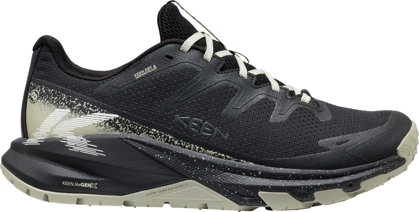 Black running shoe with white laces and 'KEEN' on the side.