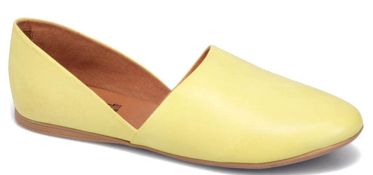 A yellow, pointed toe loafer.