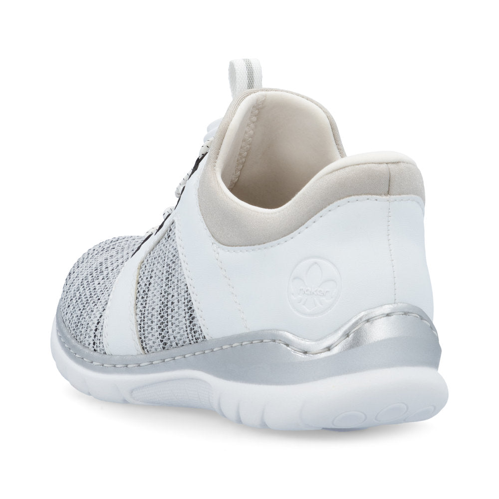 White slip-on sneaker with mesh and elasticized laces.