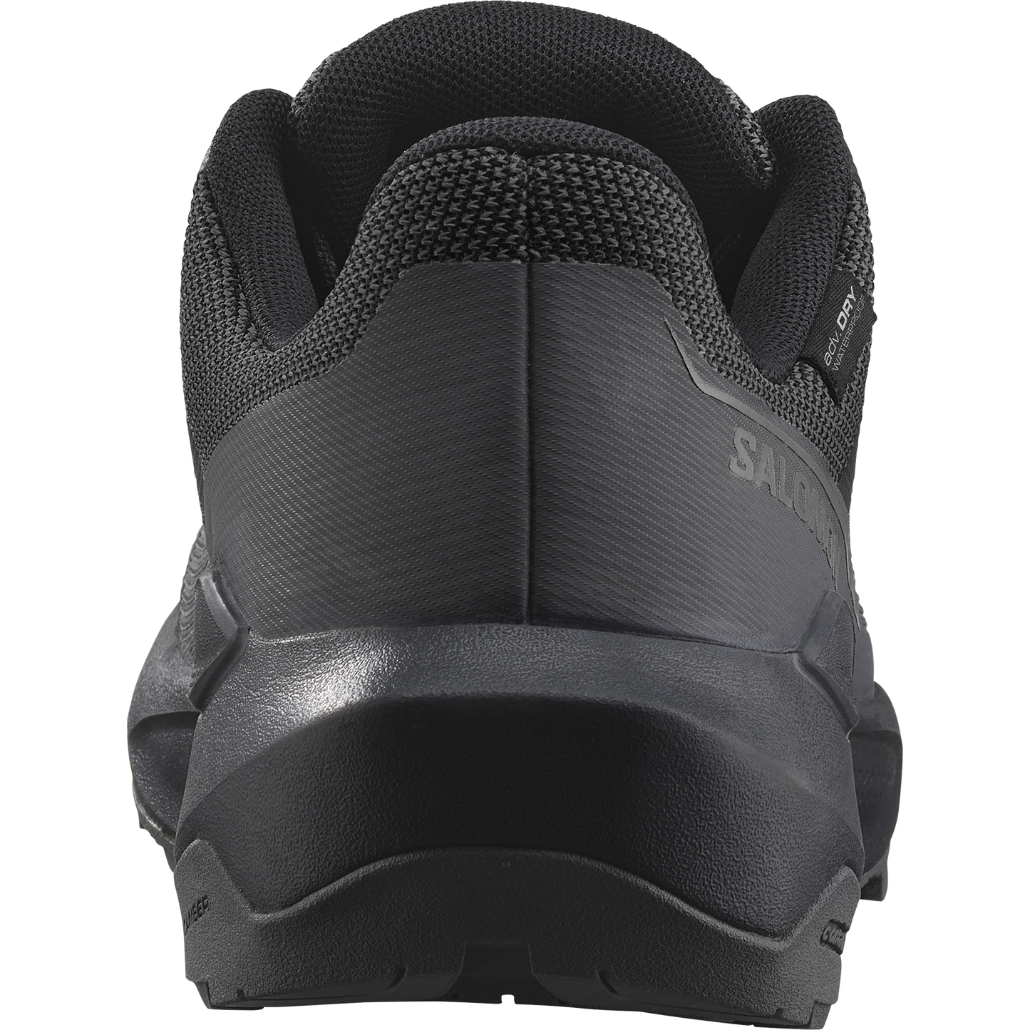 Back view of a dark gray athletic shoe.
