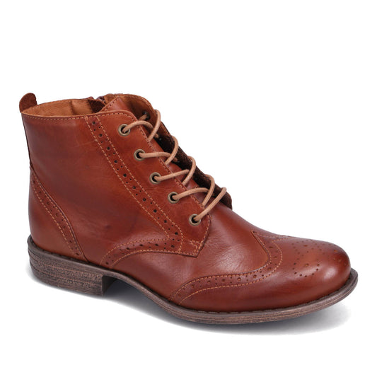 Brown leather lace-up ankle boot with wingtip detail.