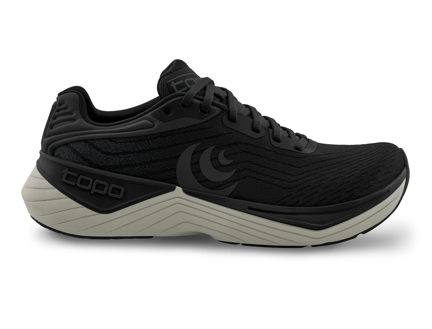 Black running shoe with visible logo.