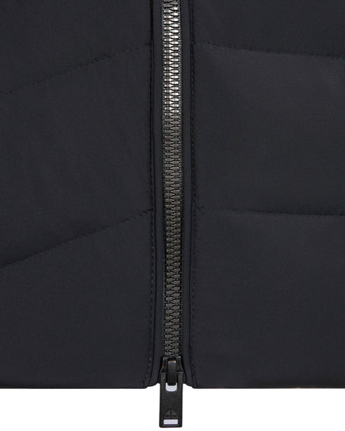 Close-up of black zipper on a puffy vest.