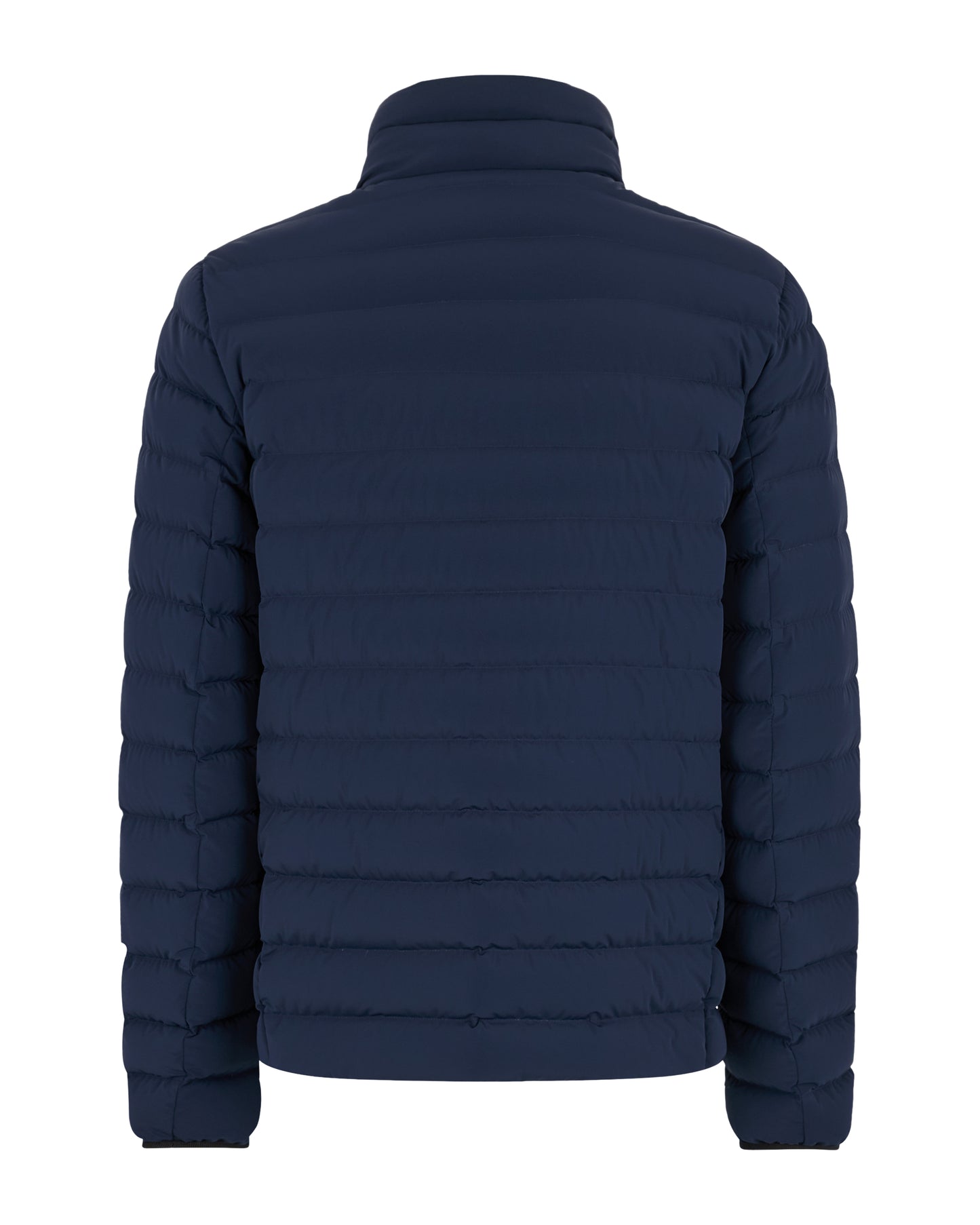 Navy blue quilted jacket, rear view