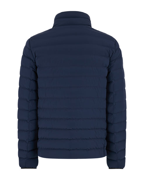 Navy blue quilted jacket, rear view