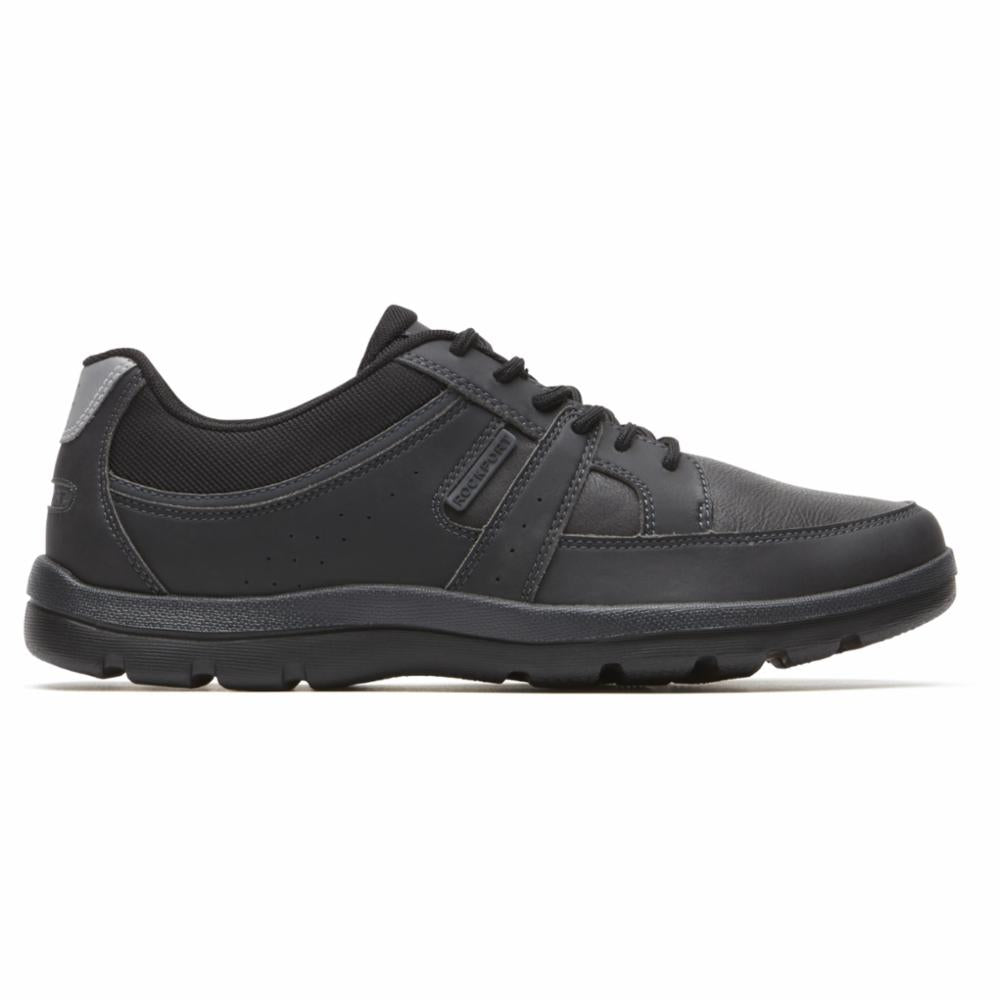 Black leather casual shoe with black laces and rubber sole.