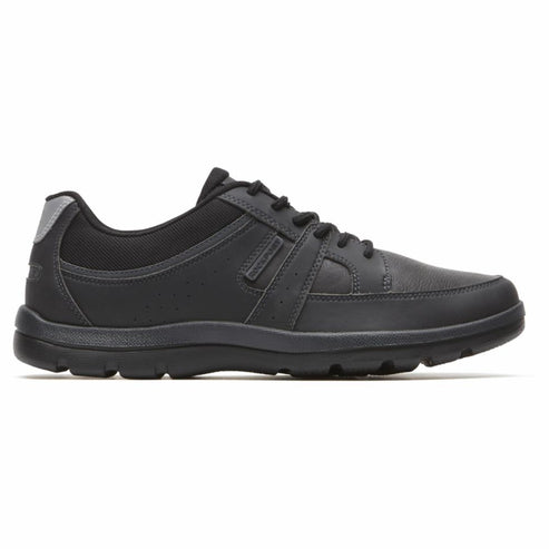 Black leather casual shoe with black laces and rubber sole.