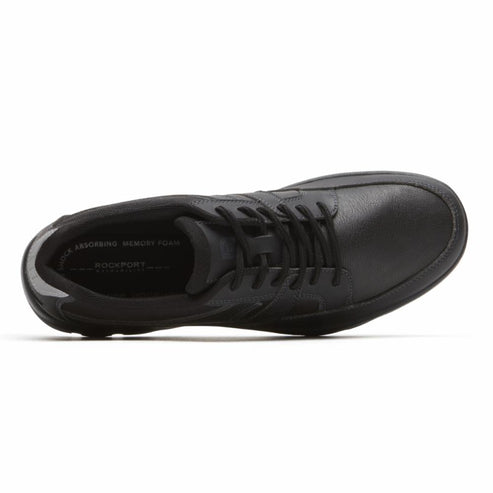 A black leather Rockport walking shoe.
