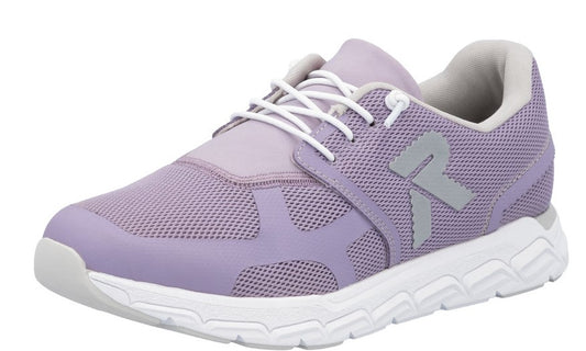 Lavender walking shoe with a white sole, white laces, and a silver 'R' on the side.