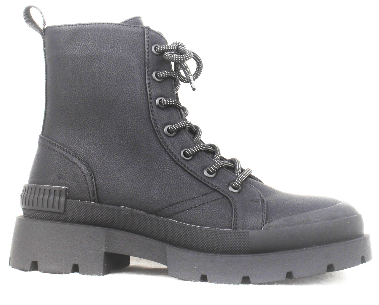 Black lace-up boot with chunky sole.