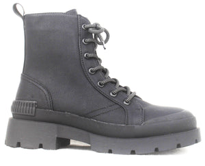 Black lace-up boot with chunky sole.