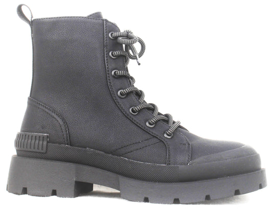 Black lace-up boot with chunky sole.