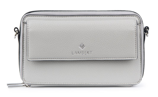 Light gray, rectangular wallet with flap pocket; logo reads LAMBERT.