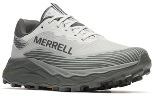 Athletic shoe with gray upper, wavy dark gray midsole, and "MERRELL" visible on the side.