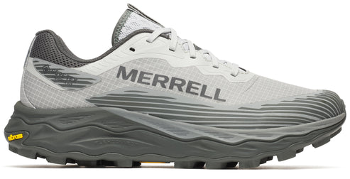 Light gray trail running shoe with a gray sole and "MERRELL" written on the side.