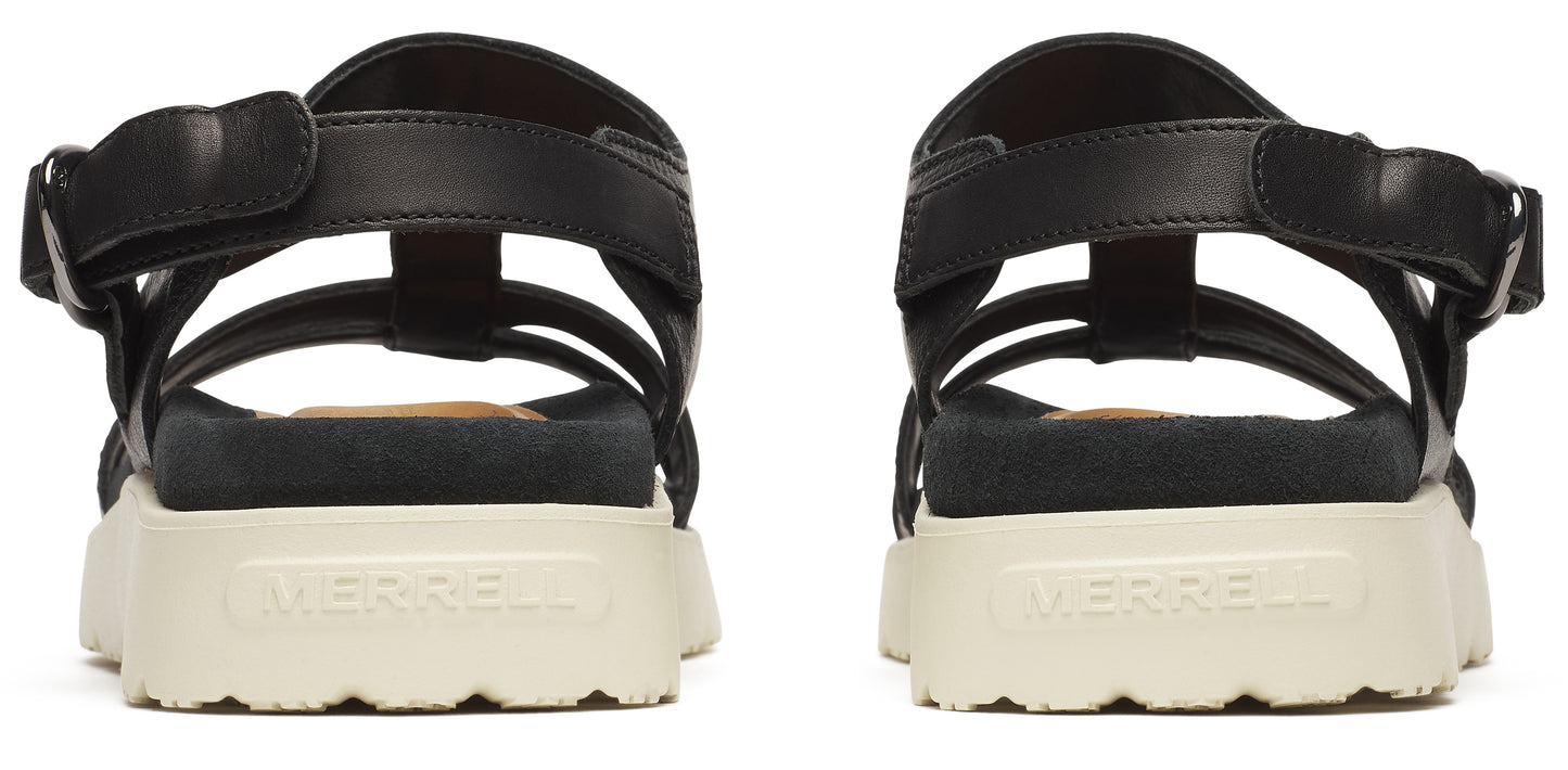 A pair of sandals with thick, light-colored soles and black straps.