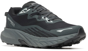 Black running shoe with gray sole and white accents.
