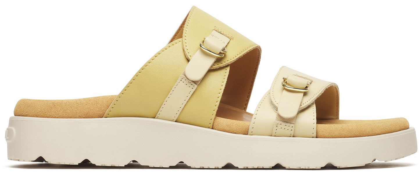 Two-strap platform sandal with adjustable buckles.