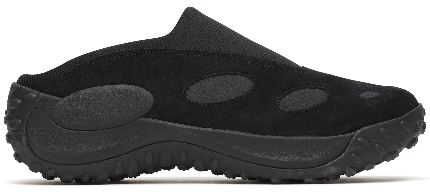 Black slip-on shoe with hole accents and a chunky sole.
