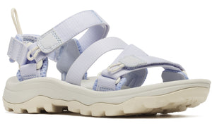 A lavender sandal with adjustable straps and a thick, off-white sole with deep treads.