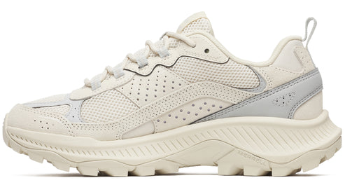 Beige low-top athletic shoe with a thick, lugged sole and lace-up closure.