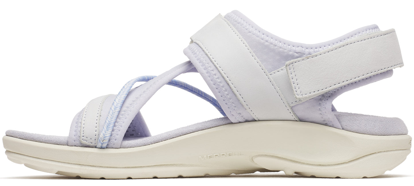 Light purple sandal with strappy design and velcro closure.