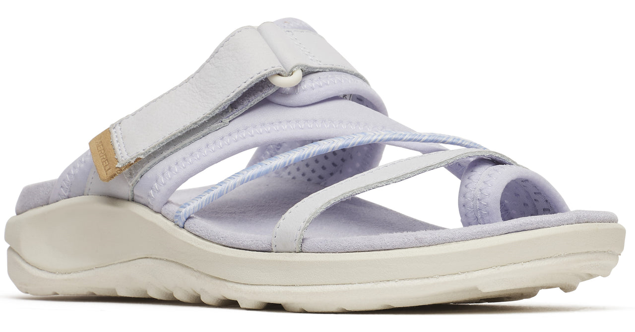 Light purple sandal with toe loop, wide strap, and ivory midsole.